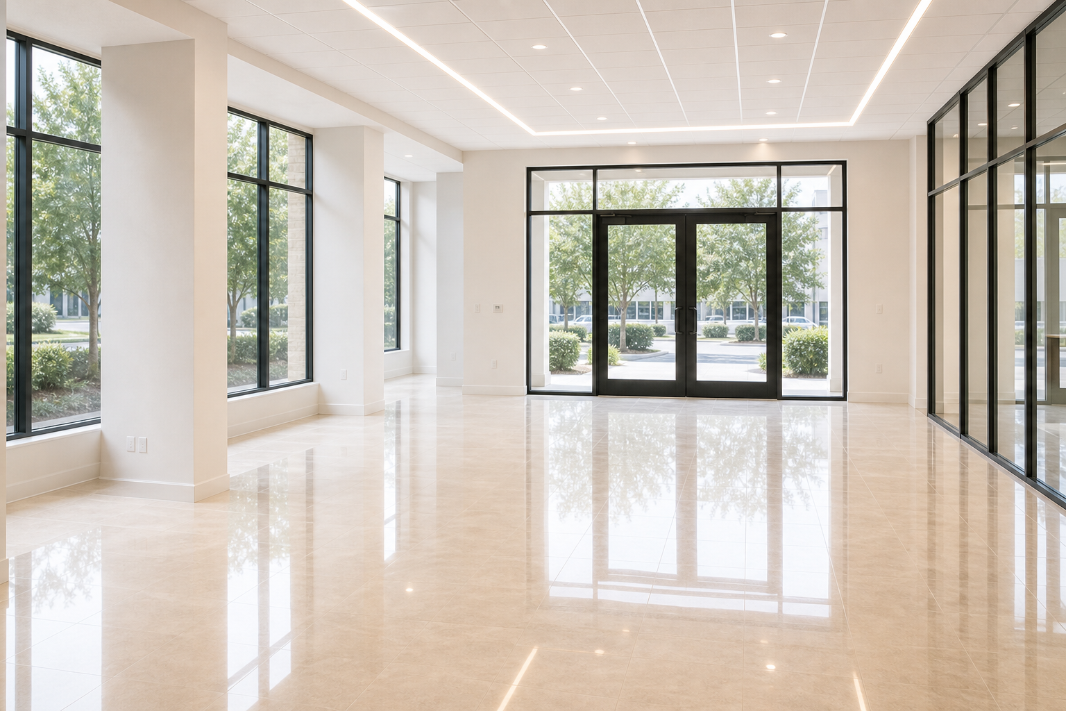Newly completed commercial space after post-construction cleanup