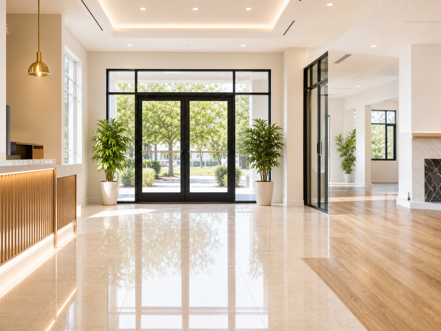 Newly finished commercial space after post-construction cleanup