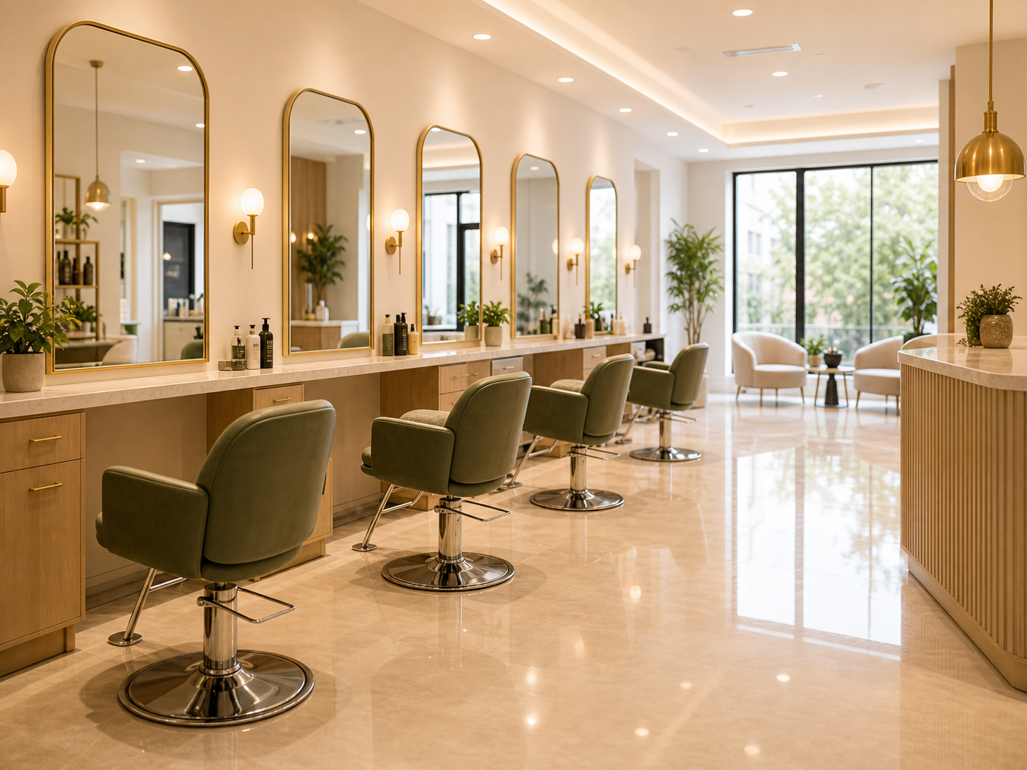 Clean salon and studio interior with polished floors
